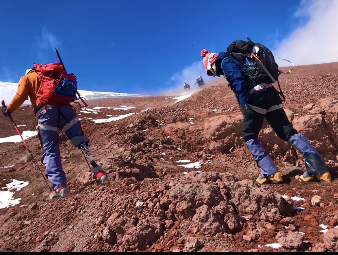A climber using a prosthetic leg ascending an Ecuadorian peak with the Range of Motion Project