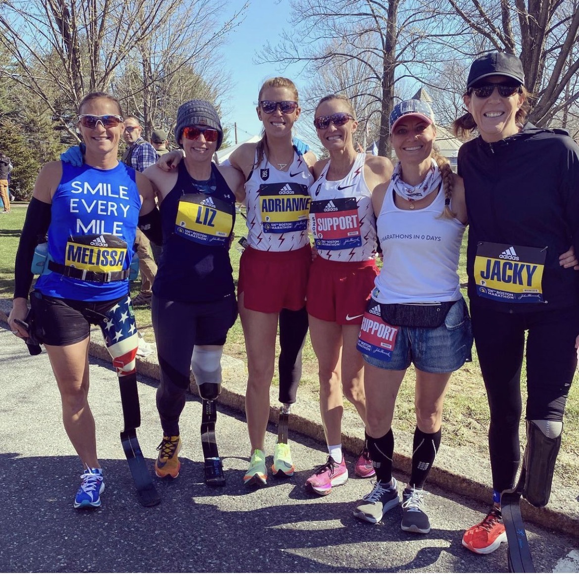 Adrianne Haslet with fellow para athletes at the Boston Marathon