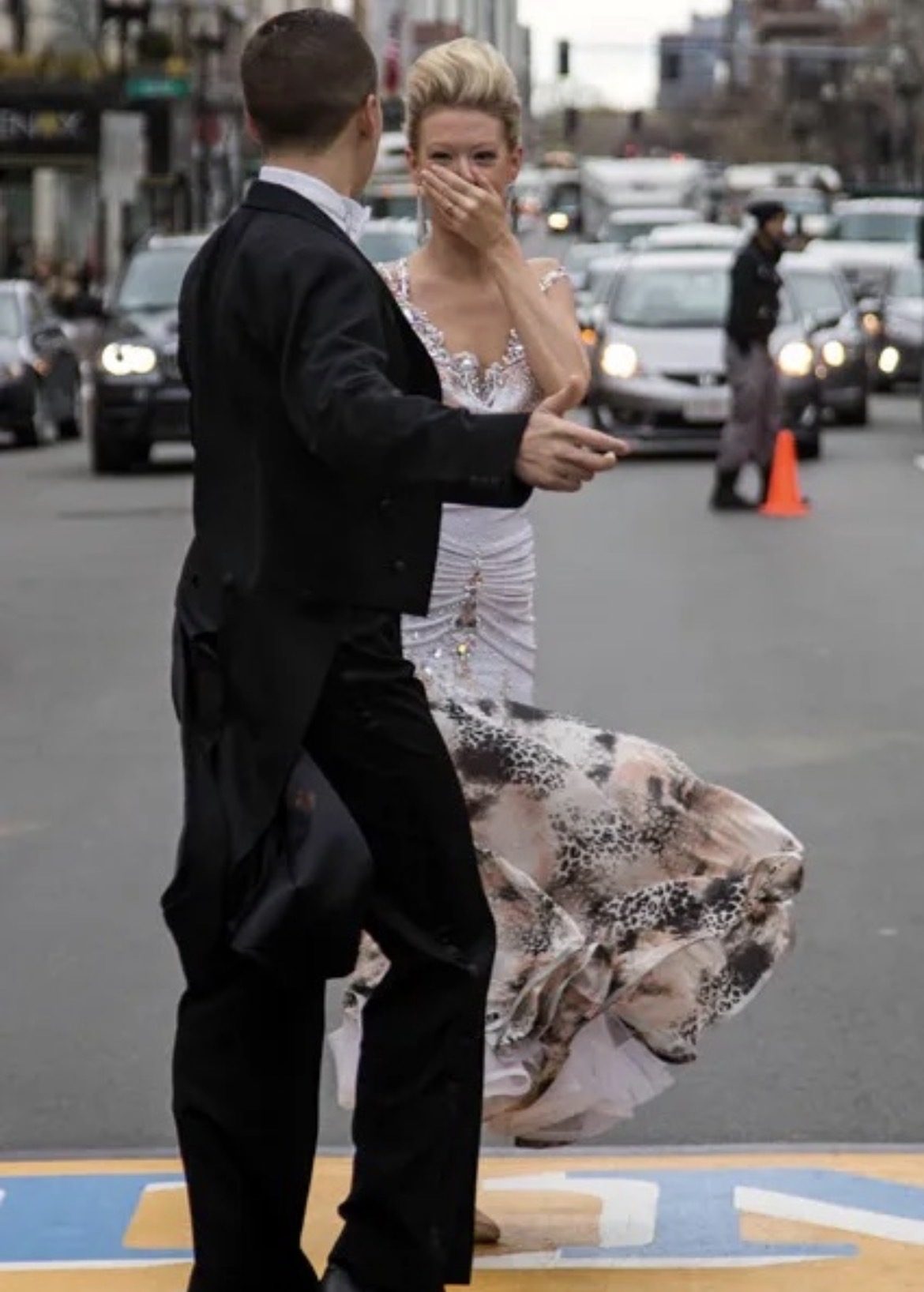 Ballroom dancers in the city